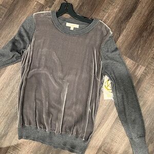 NWT Etcetera NYC Mist Silky Velvet and Knit long sleeve crewneck top